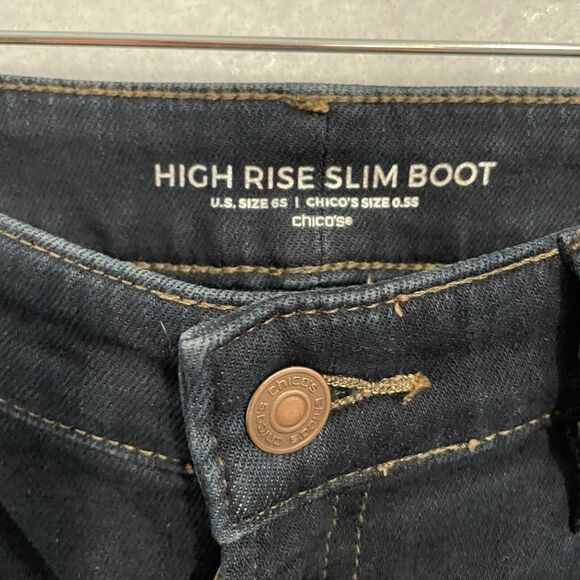 Chico’s Jeans Size 0.5 S/6 Blue Dark Wash HIGH RISE SLIM BOOT Stretch Denim - Picture 6 of 8